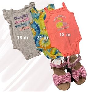 Bundle Wonder Nation Pink sandals with bow size 6 and 3 Garanimals Baby Bodysuit